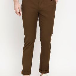 Basics Men Coffee Brown Tapered Fit Solid Chinos-image-42