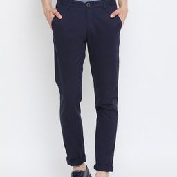 Octave Men Navy Blue Regular Fit Solid Regular Trousers-image-15