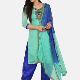 Shaily Sea Green & Blue Cotton Blend Unstitched Dress Material-image-34