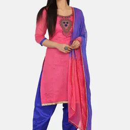 Shaily Pink & Blue Cotton Blend Unstitched Dress Material-image-8
