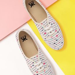 Kook N Keech Women Off-White & Navy Striped Sneakers-image-91