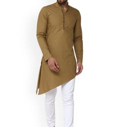 See Designs Men Khaki Solid Asymmetric Straight Kurta-18