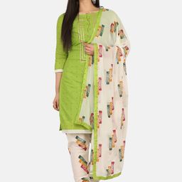 Shaily Green & Cream-Coloured Cotton Blend Unstitched Dress Material-image-68