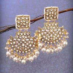 Crunchy Fashion Gold Plated & White Pearl Classic Contemporary Handcrafted Chandbalis-10