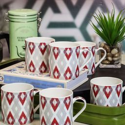 GOODHOMES Set of 6 White & RedPrinted Bone China Mugs-16