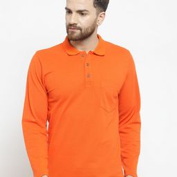 Kalt Men Orange Solid Polo Collar T-shirt-image-59