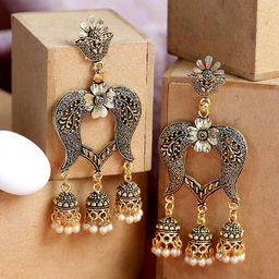 ANIKAS CREATION Gold-Plated & Black Contemporary Jhumkas-image-71