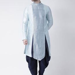 DEYANN Men Blue Printed Asymmetrical Hemline Straight Kurta-image-37