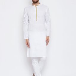 even Men White Striped Straight Kurta-image-85