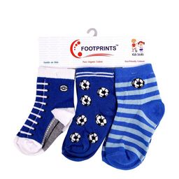 FOOTPRINTS Kids Pack Of 3 Organic Cotton & Bamboo Blue Patterned Above Ankle-Length Socks-14