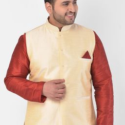 DEYANN PLUS Men Gold-Colored Solid Woven Nehru Jacket-56