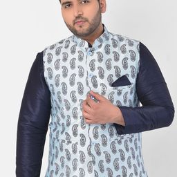 DEYANN PLUS Men Blue Printed Nehru Jacket-12