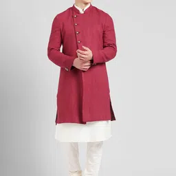 KISAH Men Red, White & Off-White Sherwani Set-picture-35