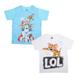 Tom & Jerry Boys Pack Of 2 Blue Printed Round Neck T-shirt-image-10