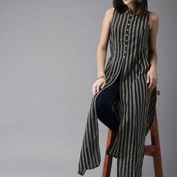 Anouk Women Black & White Striped Straight Kurta-picture-32
