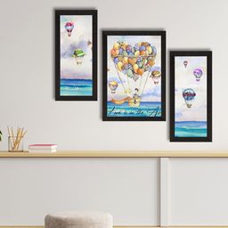 eCraftIndia Set Of 3 Blue & Yellow Love Is In the Air Balloon Matt Texture UV Wall Art-10