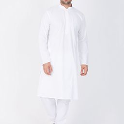 VASTRAMAY Men White Solid Kurta with Churidar-23