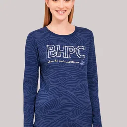Beverly Hills Polo Club Women Blue Printed Round Neck T-shirt-image-27