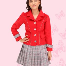 CUTECUMBER Girls Red & Grey Coat with Skirt-image-34