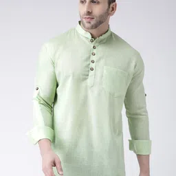 Hangup Men Green Solid Mandarin Collar Kurta-image-66
