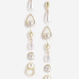 DressBerry Pack Of 5 Gold-Plated Pearls Contemporary Drop Earrings-9