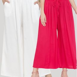 Clora Creation Women White & Magenta Pack of 2 Knitted Palazzos-93