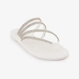 Jelly Bunny Women White Embellished One Toe Flats-picture-38
