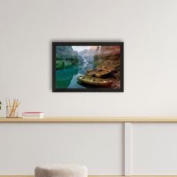 eCraftIndia Brown & Green Splendid River Between Mountains View Satin Matt Texture UV Art Painting-image-33