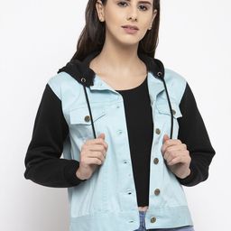 VOXATI Women Blue Solid Denim Jacket-image-38