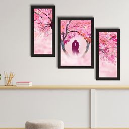 eCraftIndia Set Of 3 Pink & Black Kissing Couple Satin Matt Texture UV Art Painting-image-35