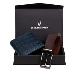 WildHorn Men Blue & Brown RFID Protected Genuine Leather Accessory Gift Set-image-72