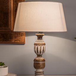 Homesake Brown & White Solid Handcrafted Bedside Standard Table Lamp with Shade-16