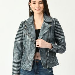 TBOJ Women Blue Lightweight Leather Jacket-image-12