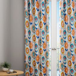Urban Dream White & Blue Abstract Printed Single Long Door Curtain-37