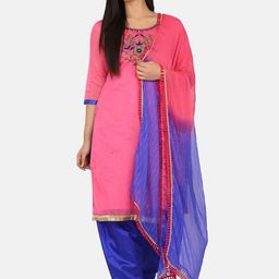 Shaily Pink & Blue Cotton Blend Unstitched Dress Material-image-9