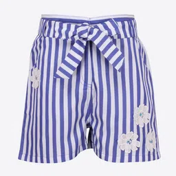 CUTECUMBER Girls Blue Striped Mid-Rise Regular Shorts-image-74