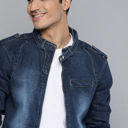 Mast & Harbour Men Blue Solid Denim Jacket-picture-14
