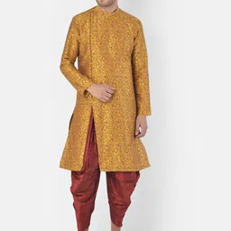 DEYANN Men Yellow & Red Self Design Kurta with Patiala-10