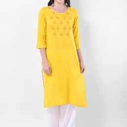 Span Women Yellow Yoke Design Thread Work Kurta-picture-3
