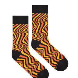 Dynamocks Unisex Black & Orange Patterned Calf-Length Sustainable Socks-58