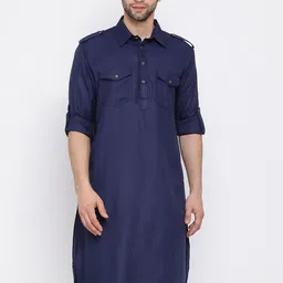 VASTRAMAY Men Blue Solid Pathani Kurta-picture-28