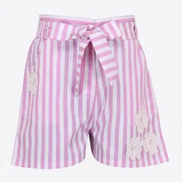 CUTECUMBER Girls Pink Striped Mid-Rise Regular Shorts-image-33