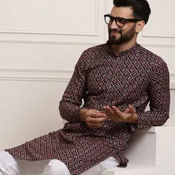 SOJANYA Men Black & Peach-Coloured Cotton Kurta-picture-17