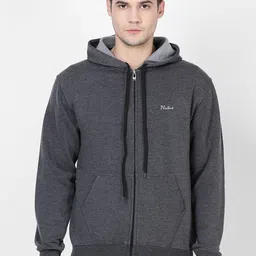 Plutus Men Charcoal Solid Hooded Sweatshirt-image-34