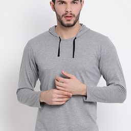 VIMAL JONNEY Men Grey Solid Hood T-shirt-picture-3