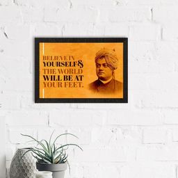 eCraftIndia Mustard Yellow & Brown Swami Vivekananda Motivational Quote  Wall Painting-image-96
