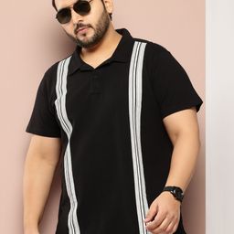 Sztori Plus Size Striped Polo Collar Pure Cotton T-shirt-picture-30