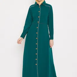 MOMIN LIBAS Women Green Solid Open Front Abaya Burqa-picture-13