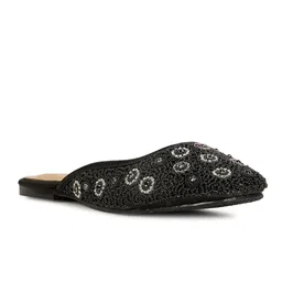 Bata Black Ethnic Embellished Fabric Mules-3
