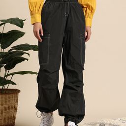 Mast & Harbour Women Contrast Stitch Jogger Style Cargos Trousers-image-40